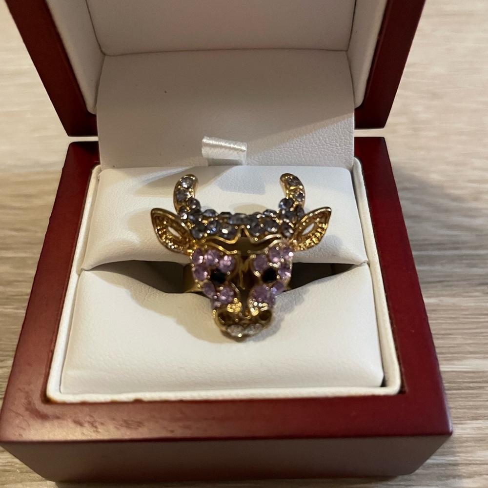 Year of the Ox Unisex Gold Tones Crystal Ring